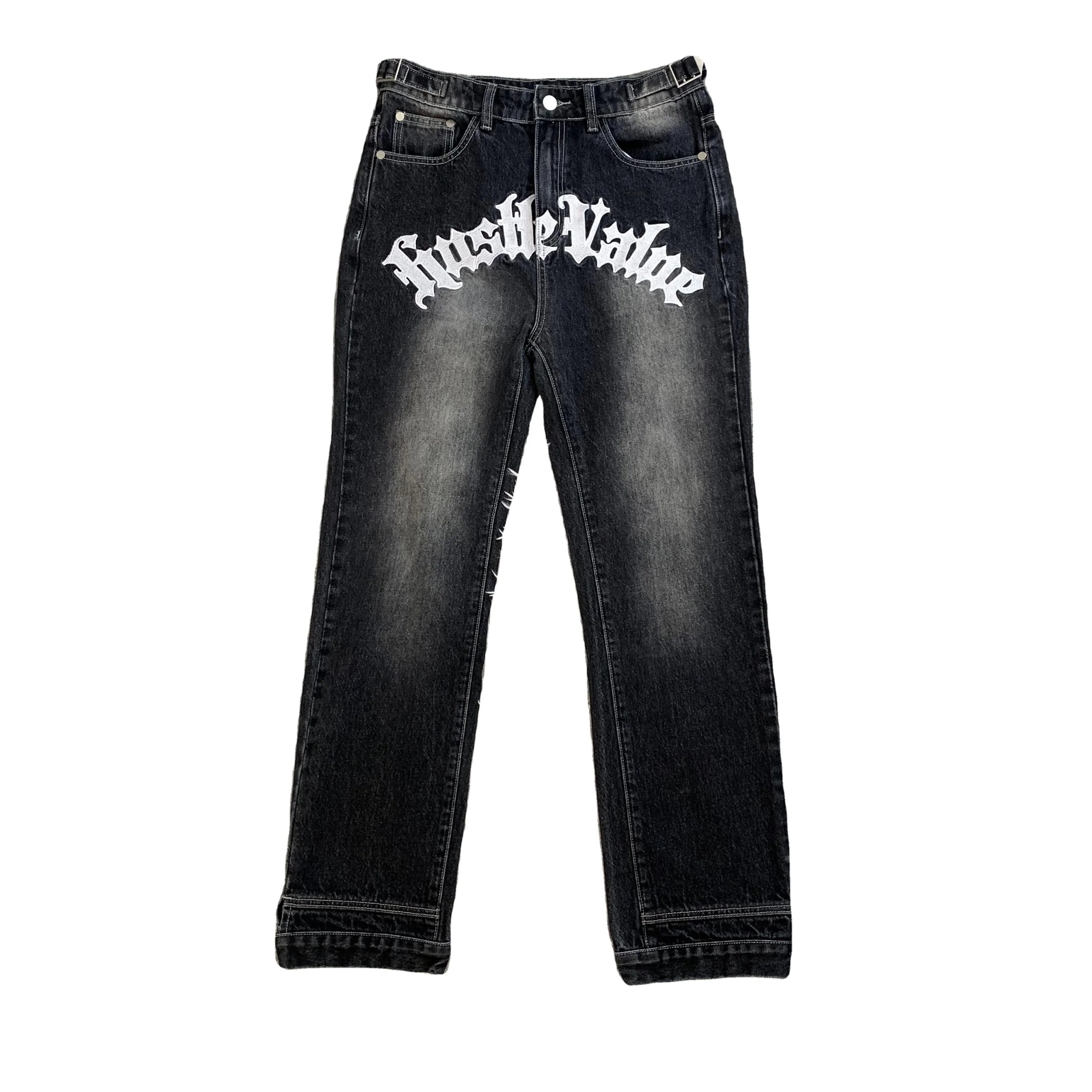 DENIMGUYS Oversized Baggy Wide Leg Pants Men Denim Clothing Streetwear Plus Size Men's Vintage Embroidery Jeans