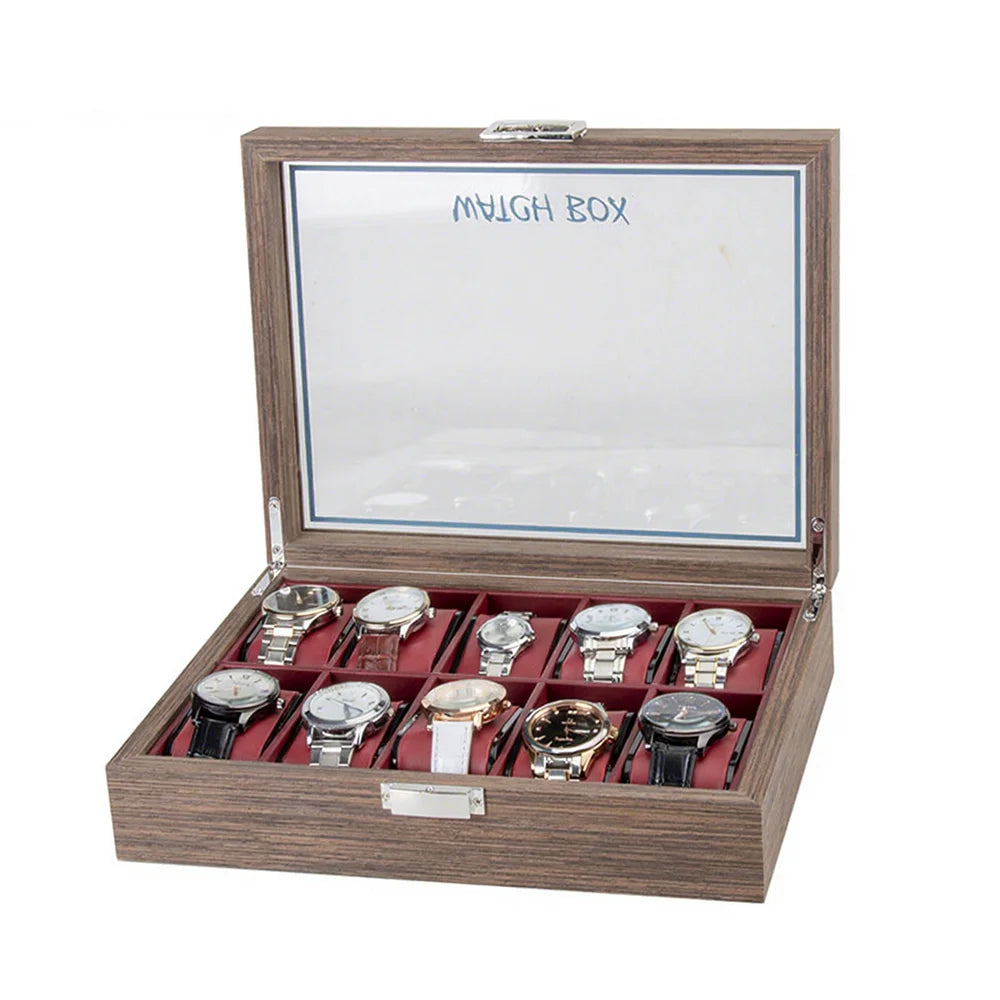 Wholesale Walnut Wood Grain Custom Logo 10 Slots Watch Organizer Box Watch Travel Storage Case