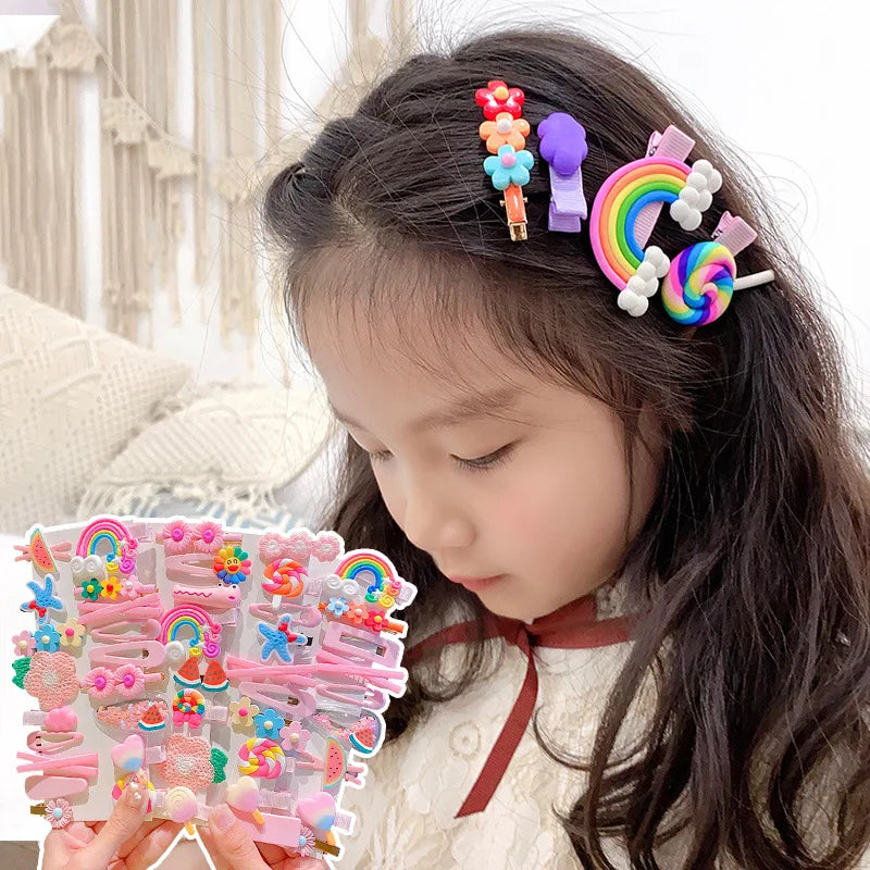 Children Hairpin Cute Rainbow Flower Grape Fruit Animal Carton Cute Hair Clips Set for Girls Kids Hair Accessary