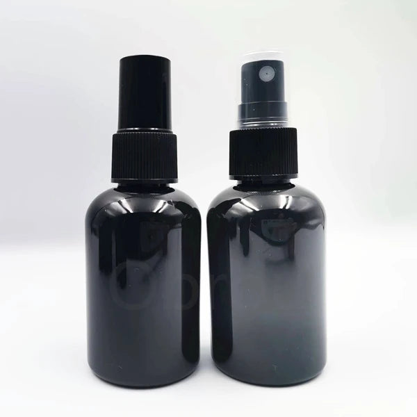 Hot Sale 60ml 2oz PET Black Plastic Spray Bottle Essential Oil Bottle Perfume Screen Printing for Hair Shampoo Air Freshener