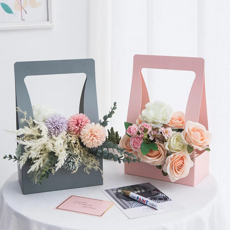 Luxury Flower Gift Boxes Roses Flower Packing Paper Box With Handle
