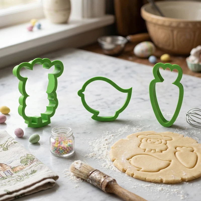 6 Pcs Easter Cookie Cutter Set - Plastic Bunny Egg Chick & Flower Molds for Fondant Biscuit & Pastry Decorating