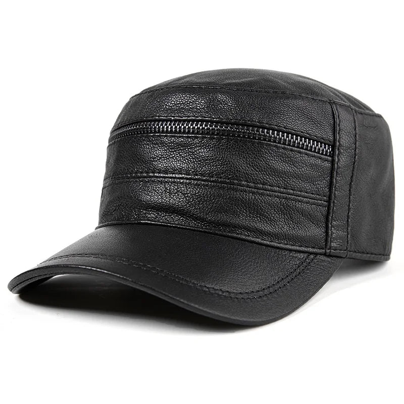 R078 Leather Trucker Hat Male Baseball Cap Men Genuine Leather Bucket Cap SheepSkin Hat Natural Skin Flat Hat