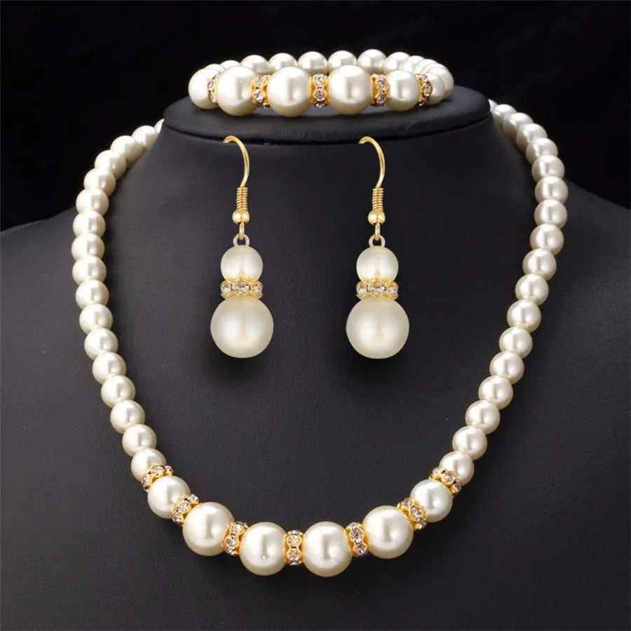 DAIHE Fashion Fine Jewelry Abs Pearl Set Necklace Earrings Bracelet Jewelry Set for Women