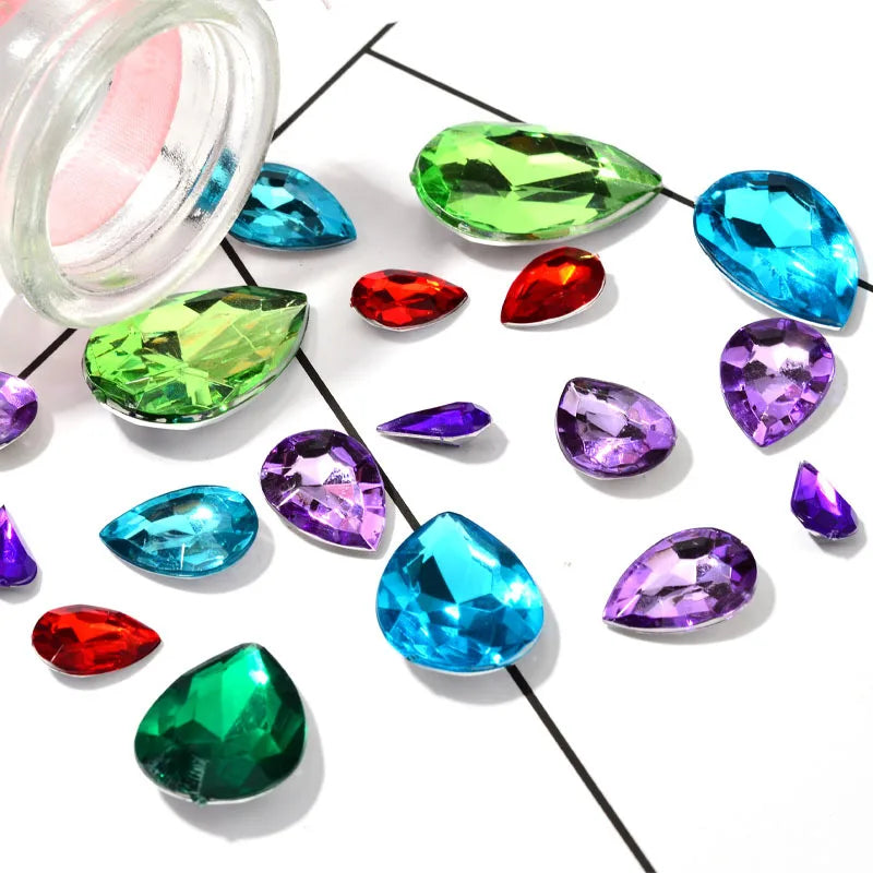 Luxury Sew-On Rhinestones for Wedding Dresses DIY Projects Nail Art-High Quality Glass Flatback Mix Colors Teardrop Chain Shape