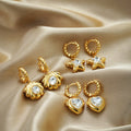 Cute Heart Charm Can Open for Photo Frame Earrings Zircon Star Twist Hoop Earrings for Women Gift