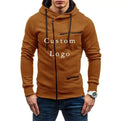 Men's Solid Color Custom Logo Fleece Cardigan Jacquard Hoodie Sweatshirt Sports Casual Hooded Jacket