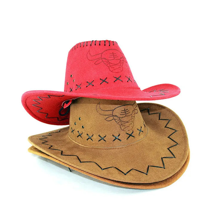 Wholesale Faux Suede Cowboy Hat Leather Suedette Large Wide Brim Mexico Sombreros Travel Party Hat Cowboy Cowgirl Hat