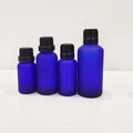 Luxury Frosted Blue Glass Essential Oil Bottles 5ml/10ml/30ml/100ml Empty Glass Containers with Black Cap for Skincare