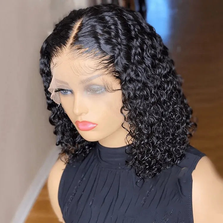 Pixie Cut Curly Swish Lace Virgin Brazilian Cuticle Aligned Human Hair Lace Front Wigs With 4*4 Transparent HD Lace Closure