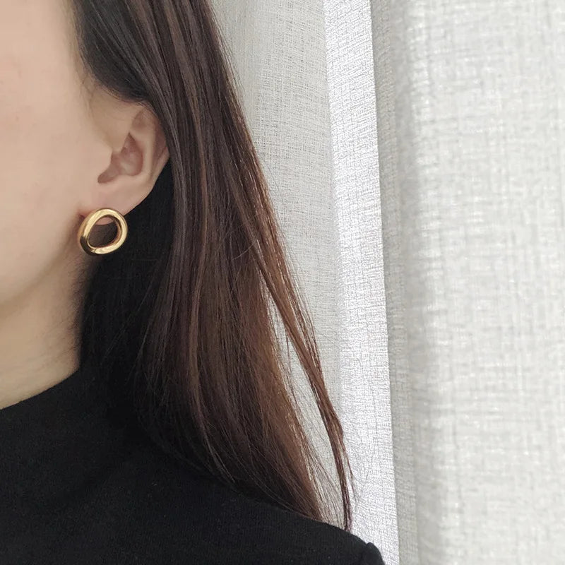 Waterproof 18K Gold Plated Circle Stud Earrings Stainless Steel Gold Earrings for Women