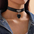 Cool Trendy Punk Leather Collar Goth Heart Pendant Link Chain Choker Necklace for Women and Girls Daily Use