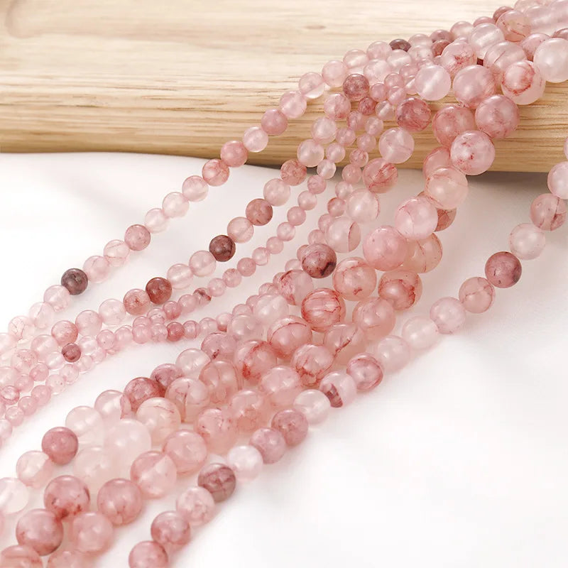 Diy Bracelet Necklace Earrings Beaded Material Strawberry Pink Loose Natural Round Stone Beads for Jewelry Making