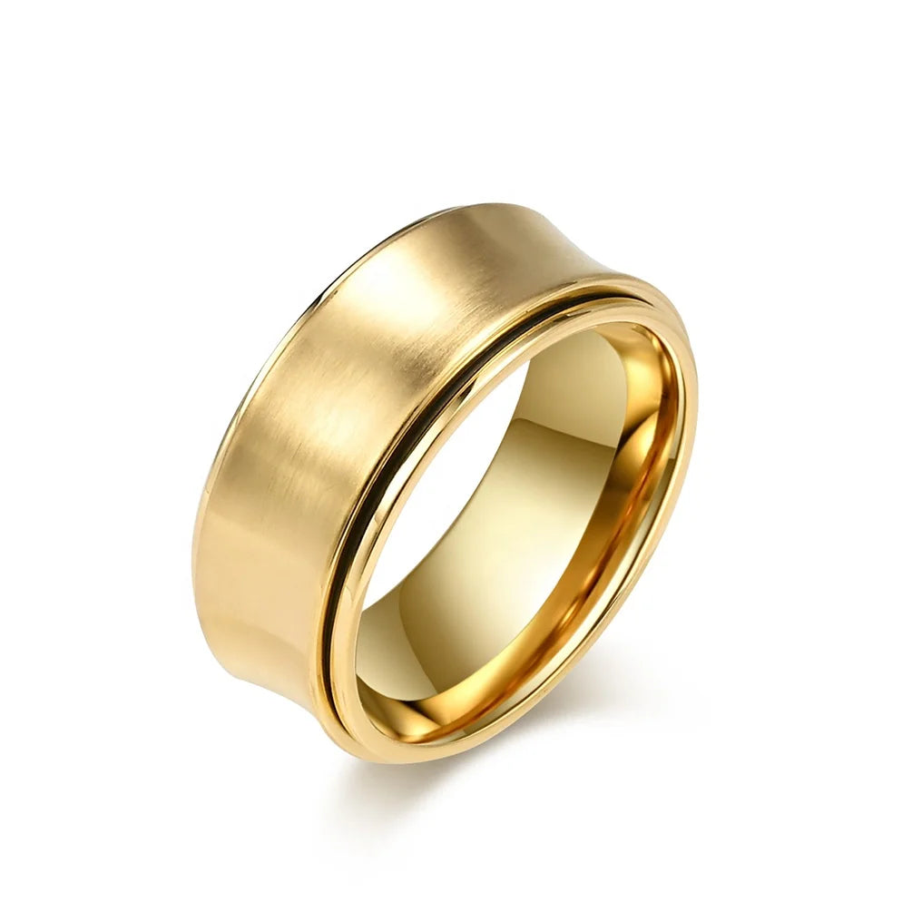 Alin Gold Plated Classic Stainless Steel Wedding Band Rotating Ring with Simple Design for Men
