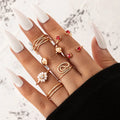 7Pcs/Sets Female Geometric Square Ruby Diamond Rice Bead Flower Finger Ring Set Vintage Knuckle Rings Set Women Jewelry