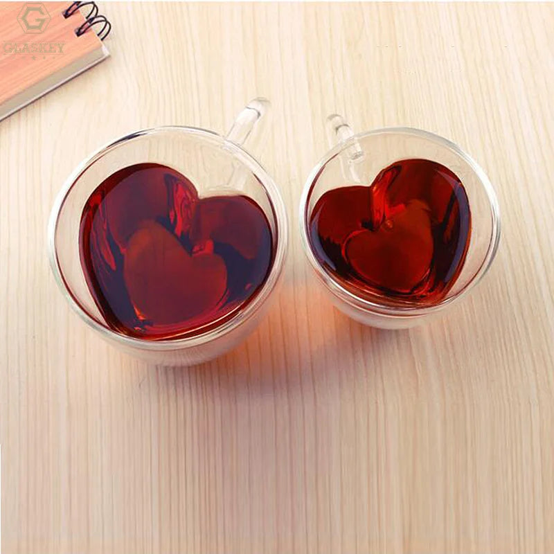 150ml 240ml High Borosilicate Glass Heart Shaped Double Wall Glass Cup Espresso Latte Coffee Mug Glass Tea Cup
