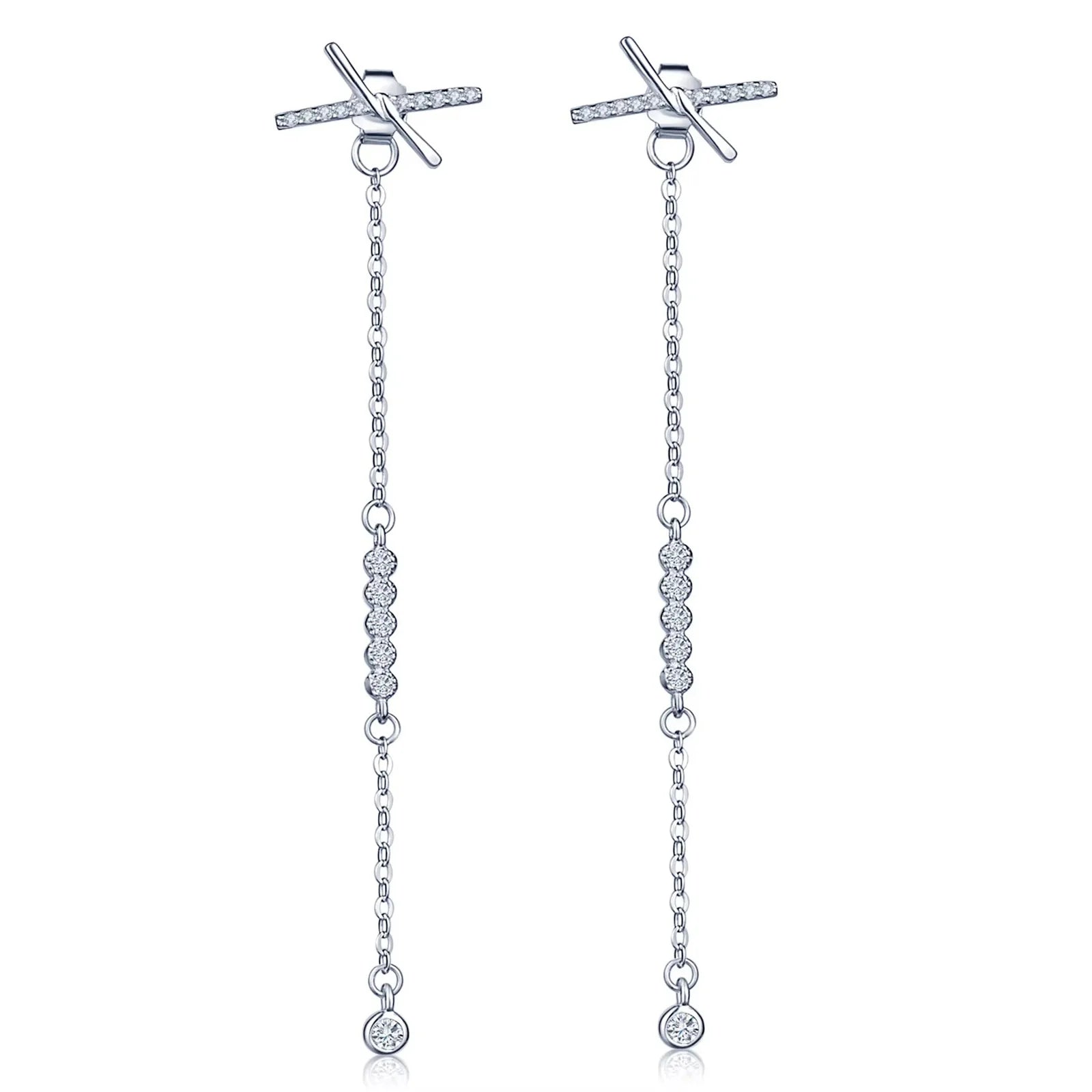 Chic Cross 'X' Line Inlaid Zircon Stone Dangle Earrings for Women DIY Multiple Wear Ways S925 925 Sterling Silver Threaded Ear
