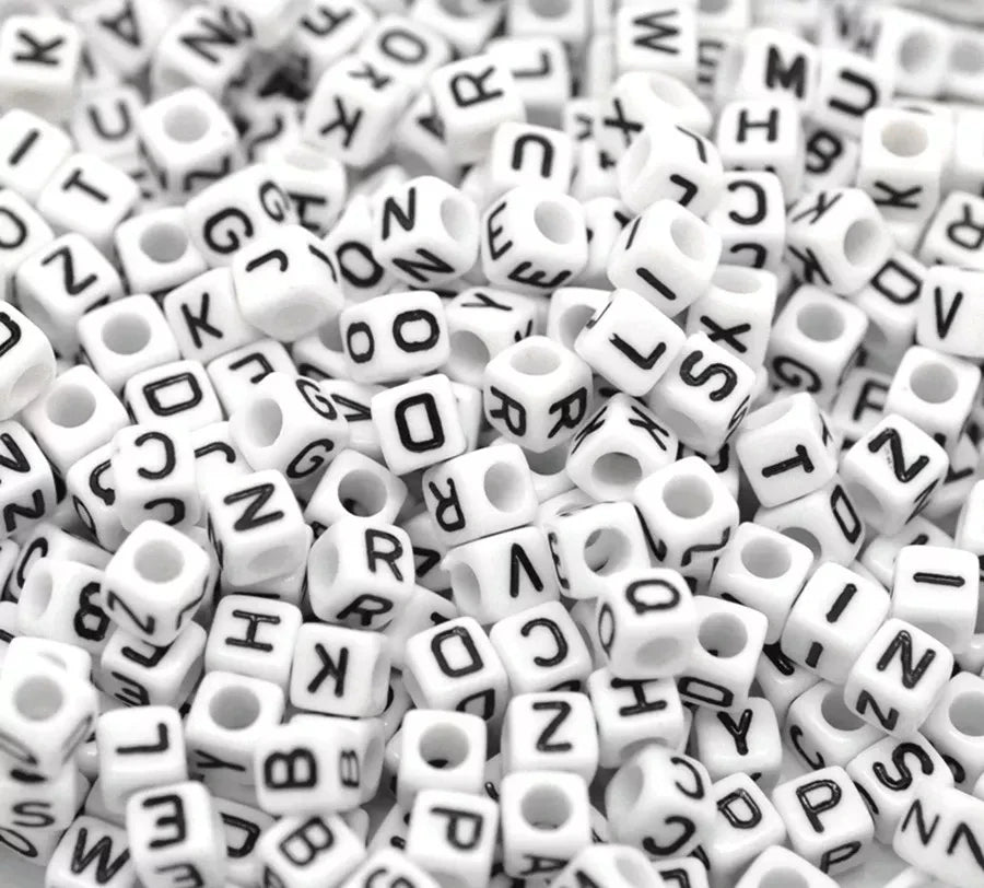 Wholesale 6mm White crystal Square Cube Alphabet Letter Beads ForJewelry Making Bracelets