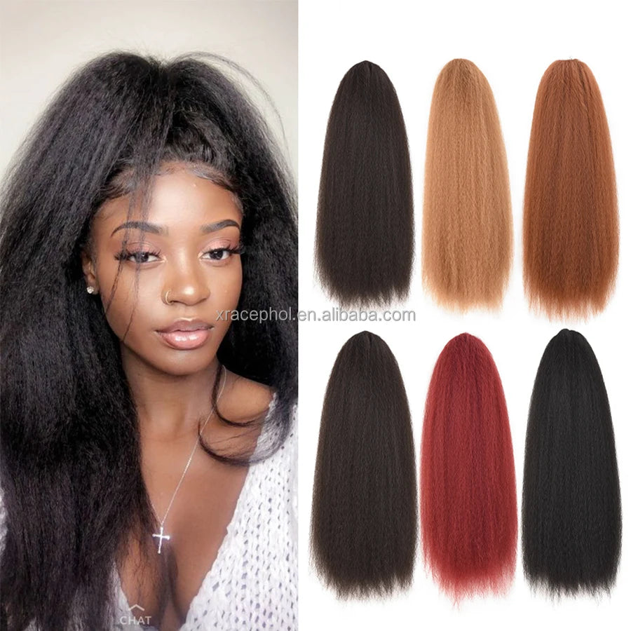 Heat Resistant Fiber 110g Yaki Straight Ponytail 22inch Synthetic Hair Extensions Clip in Afro Drawstring Hairpiece Ponytails
