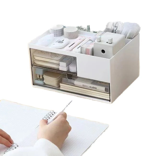 Plastic Desktop Storage Box Eco-Friendly Multifunctional Stationery Pen Organizer for Office Student Use Makeup Cosmetics Drawer