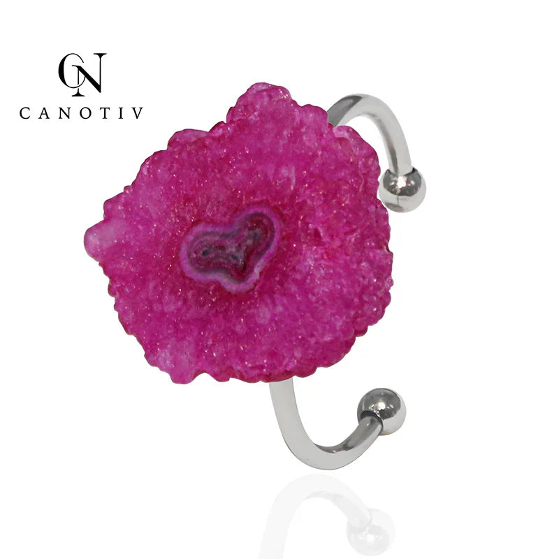Fashion Cuff  Finger Ring Charms Natural Crystal Quartz  Druzy Stones Women  Charms Jewelry Wedding Rings