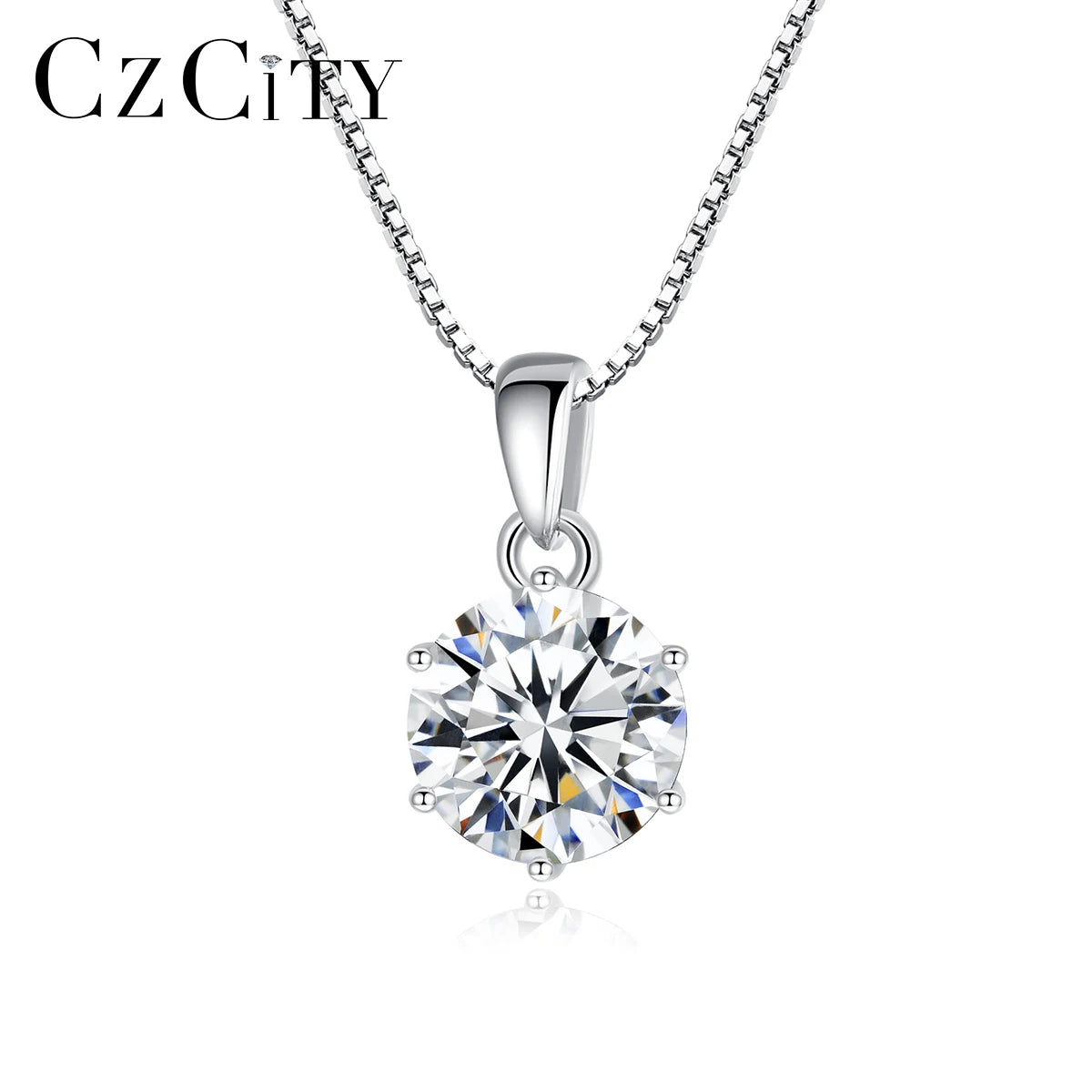 CZCITY  Fine Jewelry White Diamond 6 Claw Pendant Necklace 925 Sterling Silver VVS Moissanite Pendant