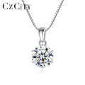 CZCITY  Fine Jewelry White Diamond 6 Claw Pendant Necklace 925 Sterling Silver VVS Moissanite Pendant