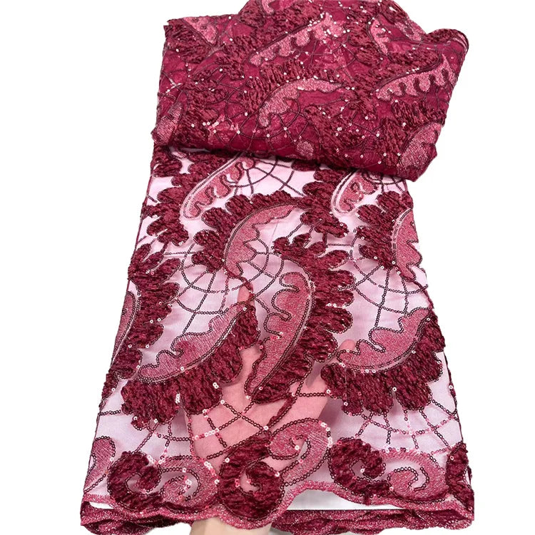 Corded Net Fabric Heavy Embroidery Gown Sequence Lace African Cloth Material Lace Fabric for Dresses