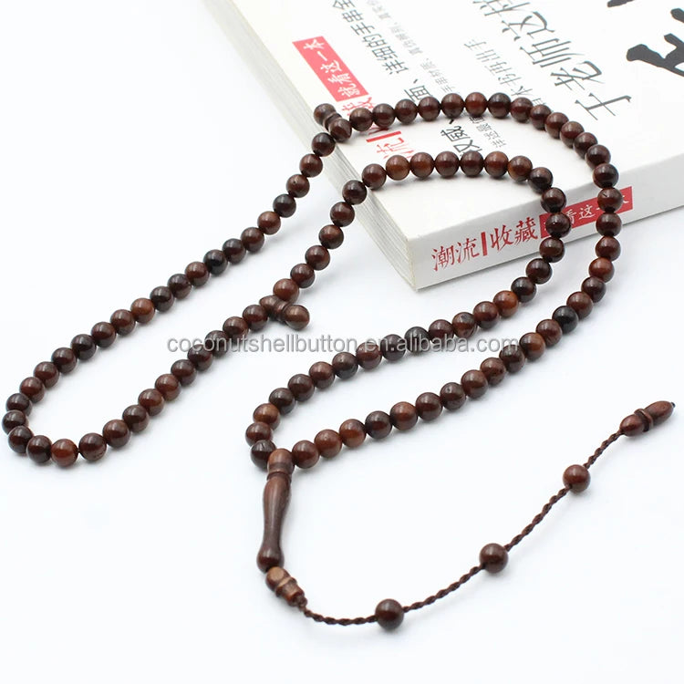 Yiwu Export Ramadan Decor Gift Dark Brown Kuka Tasbih 5mm 99 Beads Jewelry Necklace Islam Wood Rosary