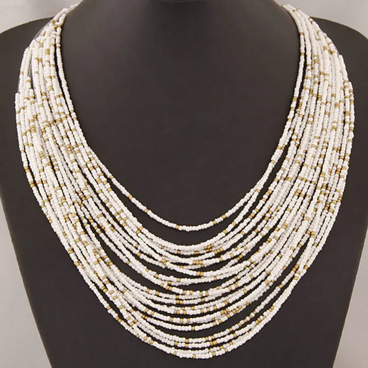 European American Retro Ethnic Style Exaggerated Bohemian Multi-layer Seed Bead Necklace for Women Great for Gift or Engagement