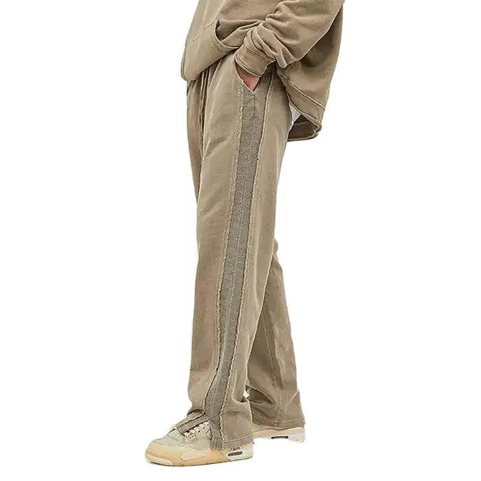 Custom 100% Cotton French Terry Men's Trackpants Loose Wide Leg Sweatpants with High Waist Flared and Casual Style