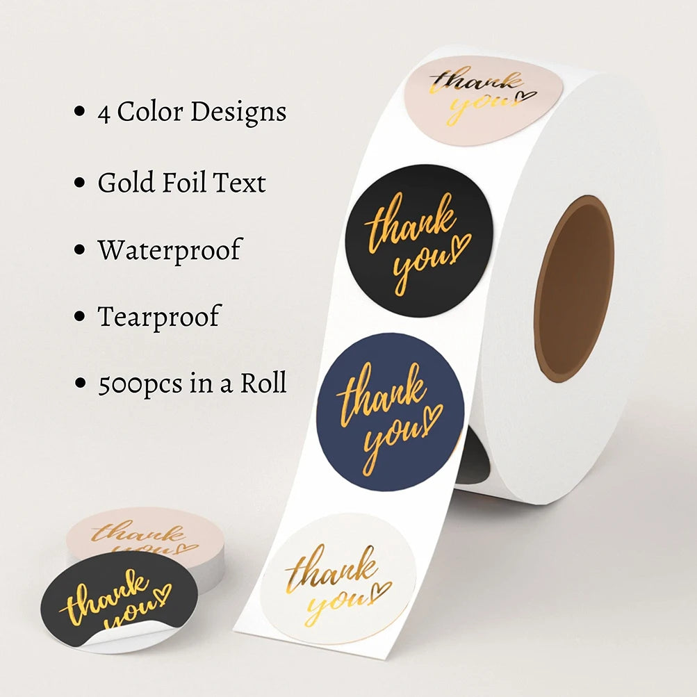Custom Logo Printed Adhesive Paper Labels Gold Stamping Round Thank You Seal Stickers for Gift Packaging Boutique Business