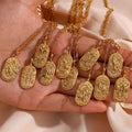 Drop Ship Vintage Embossed 12 Zodiac Signs Zircon Pendant Necklace 18K Gold Plated Stainless Steel Necklace