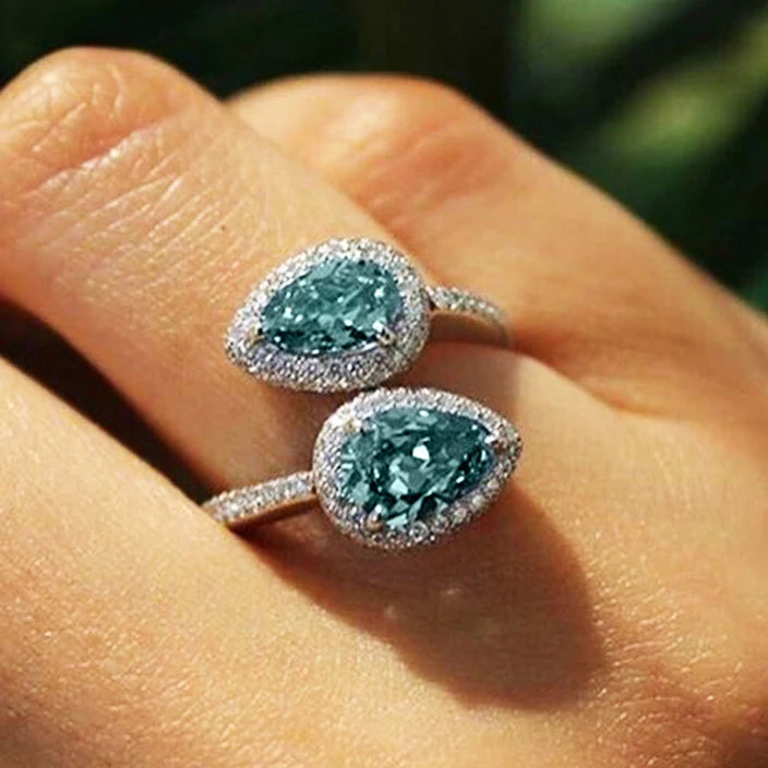CAOSHI Classic Water Drop Shaped Light Blue Crystal Zircon Adjustable Rings for Women Engagement Silver Plated CZ Rings Jewelry