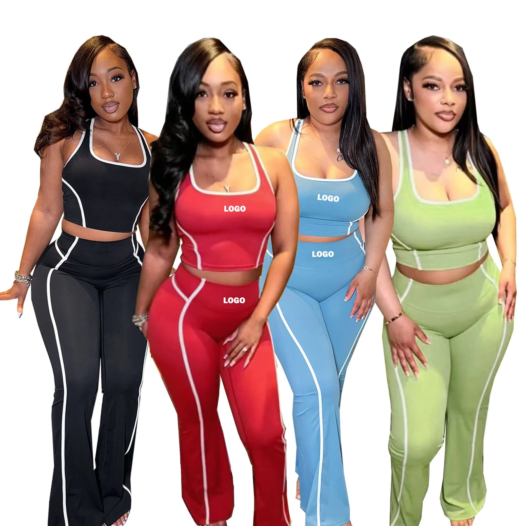 Custom Plain Skinny Womens Set Two Piece Crop Tank Top Flare Pants Set Summer Women Tracksuit Set Matching Womens Sweat Suits