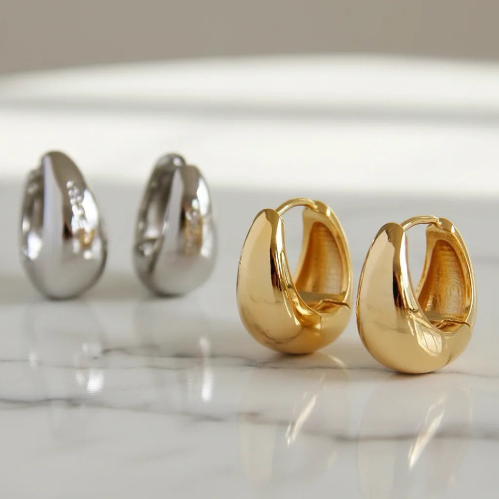2026 New Design Fashion Huggie Earring Stainless Steel 18k PVD Gold Plated Teardrop Vintage Hollow Earrings for Women Jewelry