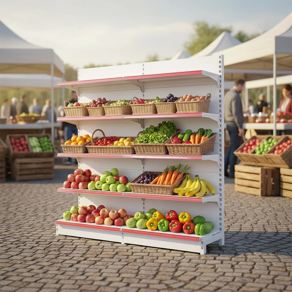 Heavy Duty Metallic Double-Sided Supermarket Display Rack with Quick Installation for Gondola Shelving in Store Installations