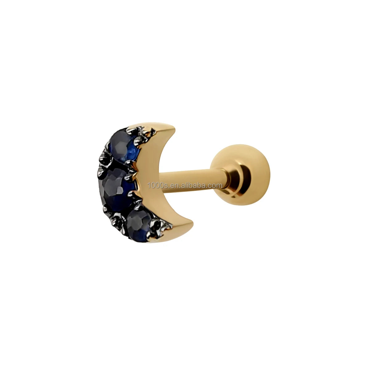 14K Real Gold Blue Sapphire Moon Shape Earrings for Women Trendy Style for Wedding Anniversary Party or Gift