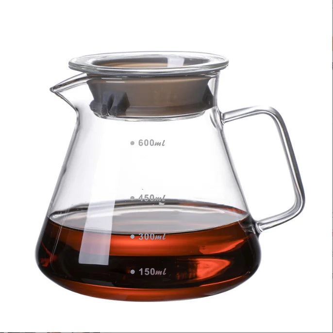 High Borosilicate Glass 600ml Coffee Sharing Pot Classic Series Pour-Over Drip Coffee Pot with Lid Eco-Friendly Drinkware