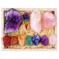 Premium Healing Crystals Kit in Wooden Box - 7 Chakra Set Tumbled Stones Crystal Quartz Point with Amethyst Cluster Pendulum