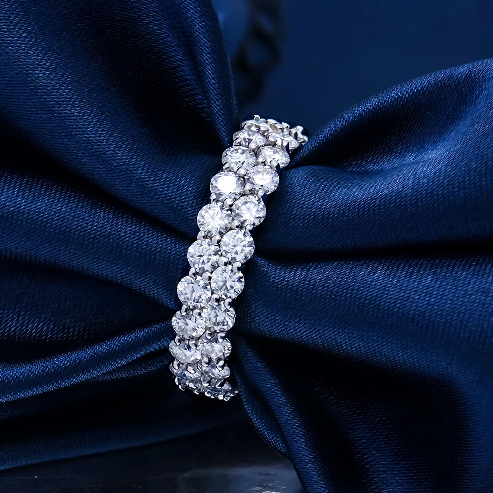 Round Shape Two-row Moissanite  S925 Silver Forever Rings for Bride Women Wedding Increase love Between Relationship