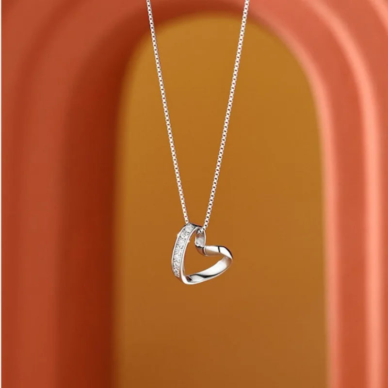 2023 Fashion Silver Plated Necklace Vintage Jewelry Zircon Heart Necklace Women Valentine Day Gift