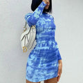S-XL Style Commuting Mini Rise Printed Dress Long Sleeved Round Neck Pullover for Socialite Waist up One Step Skirt