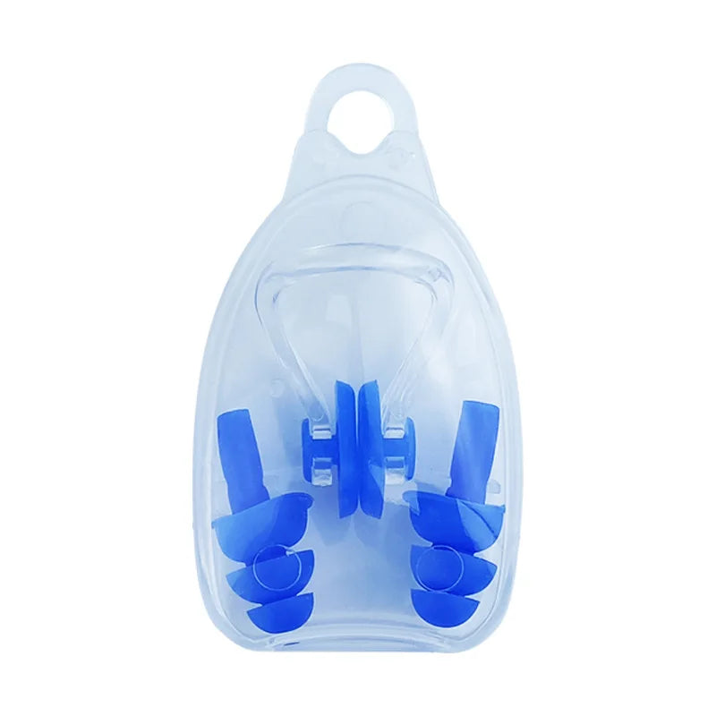 Custom Kids Waterproof Safety Water protection Soft Silicone Swimming Loop Ear Plugs Nose Clip Set with Box