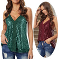 Womens Bling Blouses Sequin Shirt Glitter Tunic Camisole Top Sparkly Halter Vest Shimmer Dress Backless Blouse
