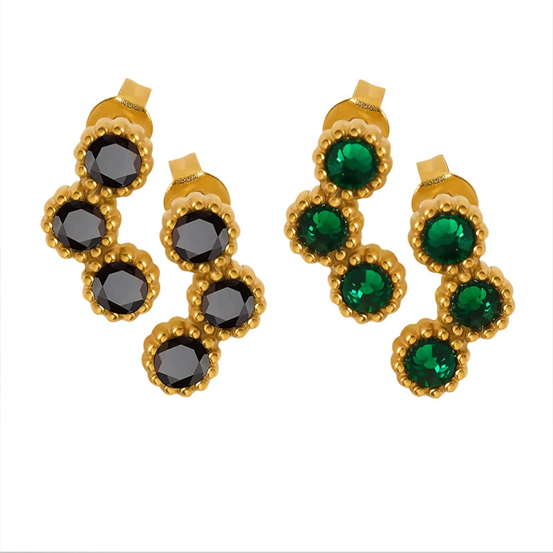 Factory Supply Design Emerald Earrings Crystal Stone Geometric Stainless Steel 18K Gold Earrings