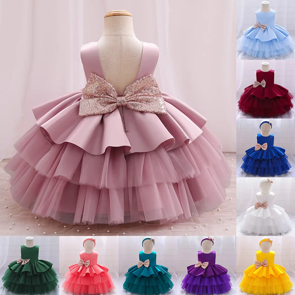 MQATZ New Design Sleeveless Summer New Sequin Big Bow Children Kids Evening Party Dress L1966