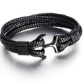 Top Quality Men Titanium Steel Bracelet Personality Leather Woven Anchor Leather Bracelet Rope Leather Bracelet for Gift AN-001