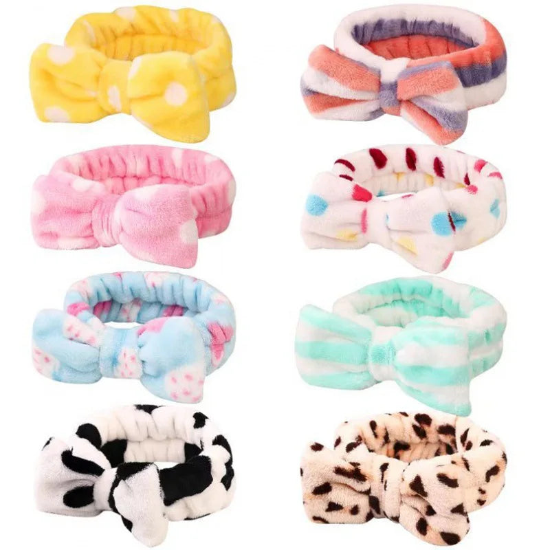 Colorful Fuzzy Bow Headband Coral Velvet Headband Cute SPA Headbands Female Face Hair Band Big Bow