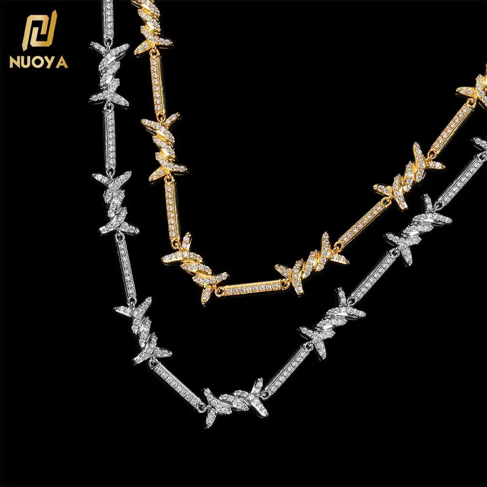Nuoya Fashion Jewelry Wholesale Women Bling Zircon Cz Thorn Chain Necklace Gold Silver Plated Hip Hop Iced Out Diamond Choker